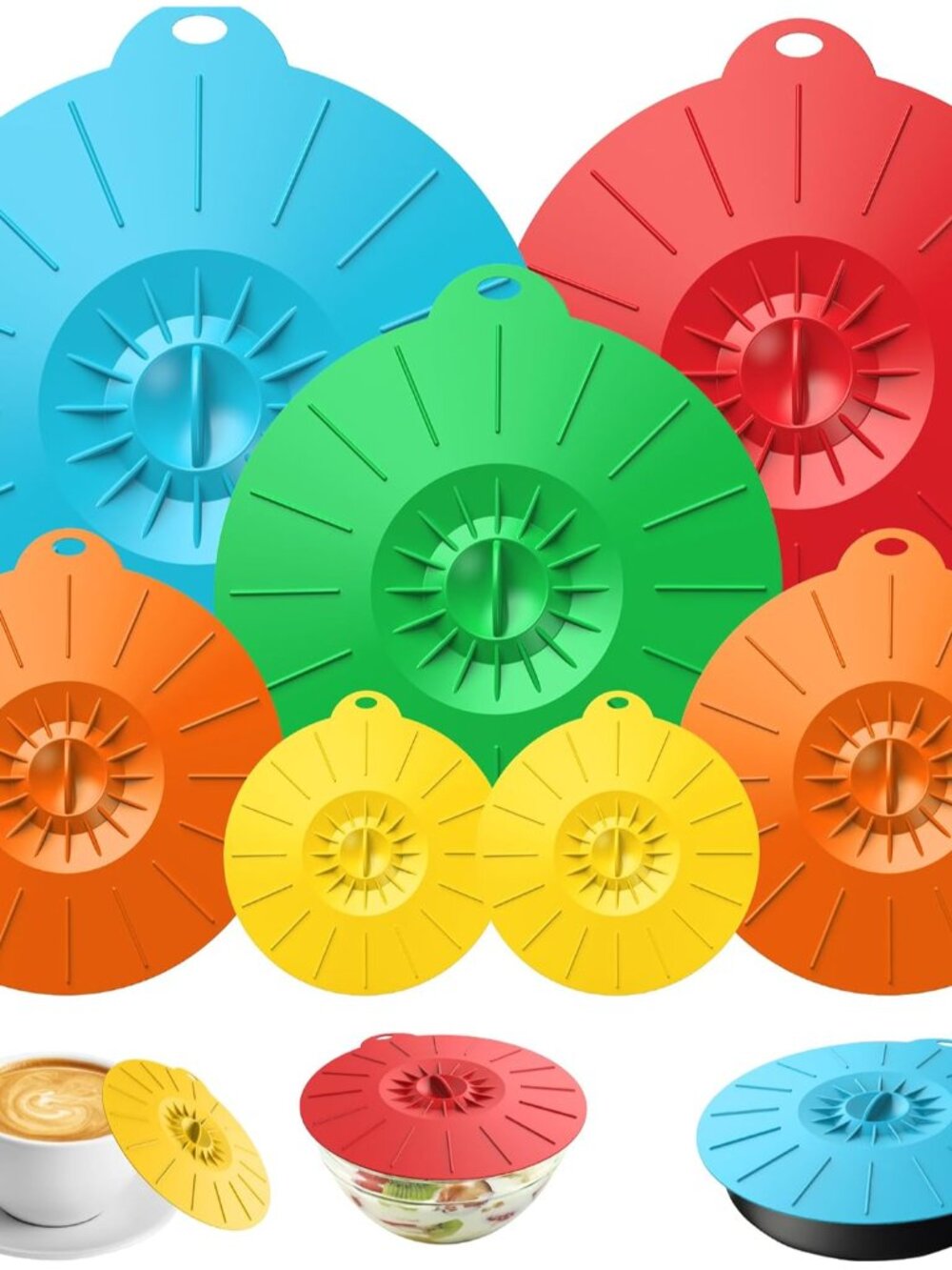 7 Pack Silicone Lids Microwave Splatter Cover, 5 Sizes Reusable Heat Resistant S